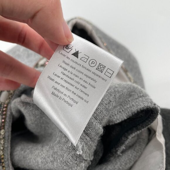 Sandro Gray Wool Cashmere Blend Long Sleeve Dress Womens 8 Embellished Neckline - Picture 11 of 13